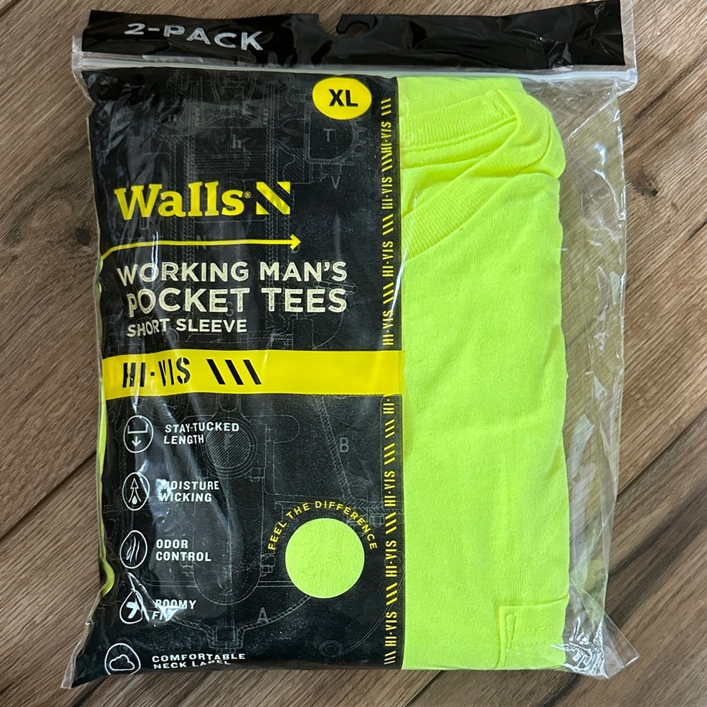Walls Hi-Vis Green Pocket Tees - 2 Pack